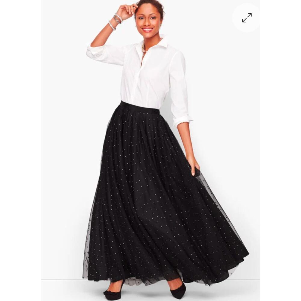 NWOT Talbots Dot Mesh Ballgown Skirt, black size 16